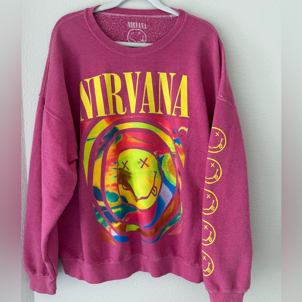 Urban Outfitters NIRVANA Pink Smiley Face Sweatshirt